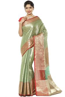 Green woven art silk saree with blouse