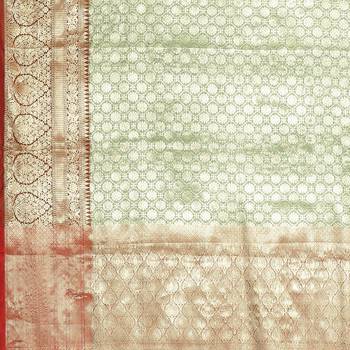 Green woven art silk saree with blouse 5