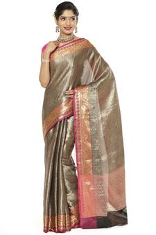 Black woven art silk saree with blouse
