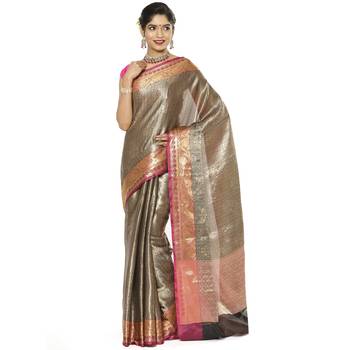 Black woven art silk saree with blouse 2