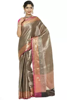 Black woven art silk saree with blouse
