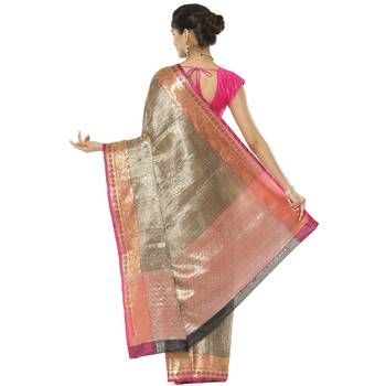 Black woven art silk saree with blouse 3