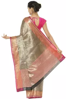 Black woven art silk saree with blouse