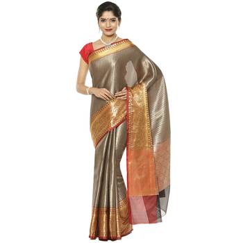 Black woven art silk saree with blouse 1