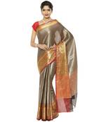 Black woven art silk saree with blouse