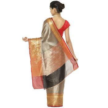 Black woven art silk saree with blouse 3