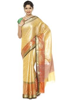 Beige woven art silk saree with blouse