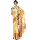 Beige woven art silk saree with blouse