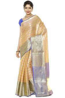 Beige woven art silk saree with blouse