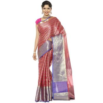 Orange woven art silk saree with blouse 1