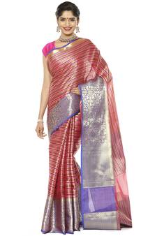 Orange woven art silk saree with blouse