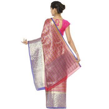 Orange woven art silk saree with blouse 3