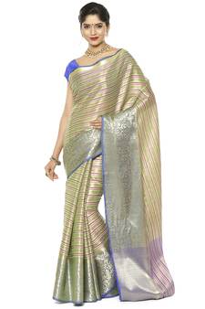 Green woven art silk saree with blouse