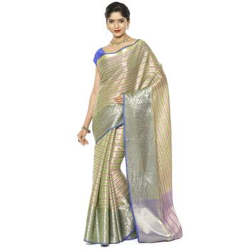Green woven art silk saree with blouse 2