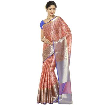 Red woven art silk saree with blouse 1