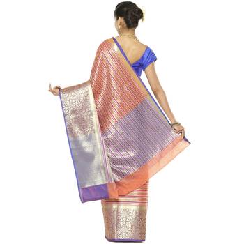 Red woven art silk saree with blouse 3