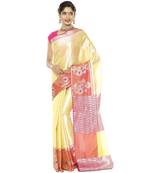 Beige woven art silk saree with blouse