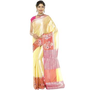 Beige woven art silk saree with blouse 2