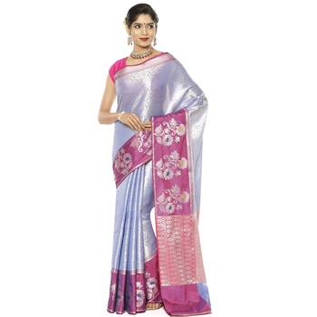 Blue woven art silk saree with blouse 1