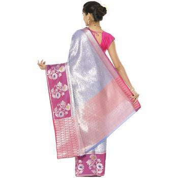 Blue woven art silk saree with blouse 3