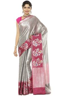 Grey woven art silk saree with blouse