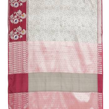 Grey woven art silk saree with blouse 4