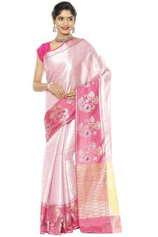 Pink woven art silk saree with blouse