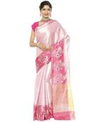 Pink woven art silk saree with blouse