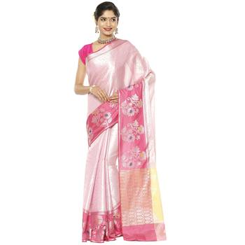 Pink woven art silk saree with blouse 2
