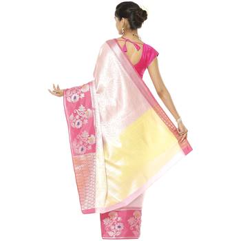 Pink woven art silk saree with blouse 3