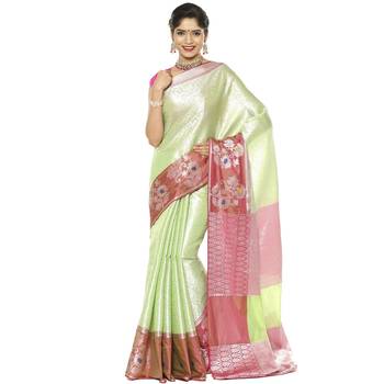 Green woven art silk saree with blouse 1