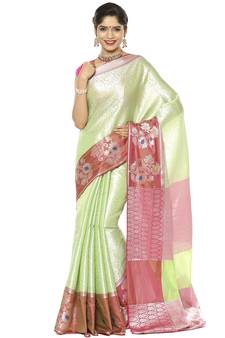 Green woven art silk saree with blouse