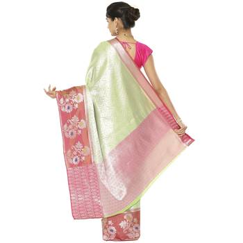 Green woven art silk saree with blouse 3