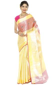 Beige woven art silk saree with blouse