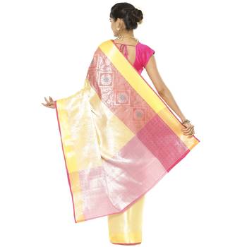 Beige woven art silk saree with blouse 3