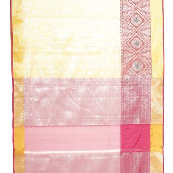 Beige woven art silk saree with blouse 4