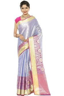 Blue woven art silk saree with blouse