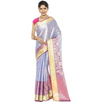 Blue woven art silk saree with blouse 2