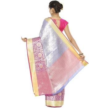 Blue woven art silk saree with blouse 3