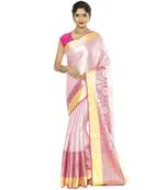 Pink woven art silk saree with blouse
