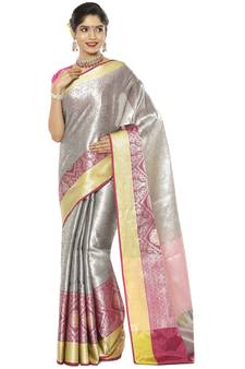 Green woven art silk saree with blouse