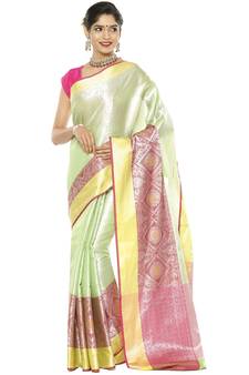 Green woven art silk saree with blouse