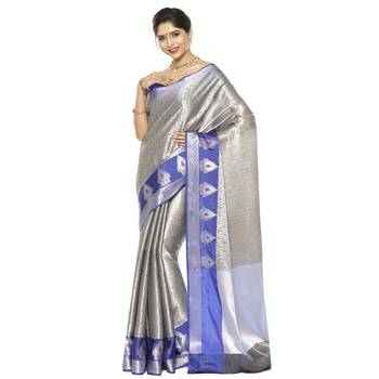 Grey woven art silk saree with blouse 1