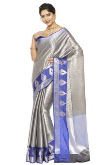 Grey woven art silk saree with blouse