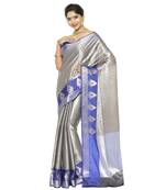 Grey woven art silk saree with blouse