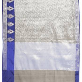 Grey woven art silk saree with blouse 4