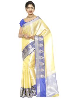 Beige woven art silk saree with blouse