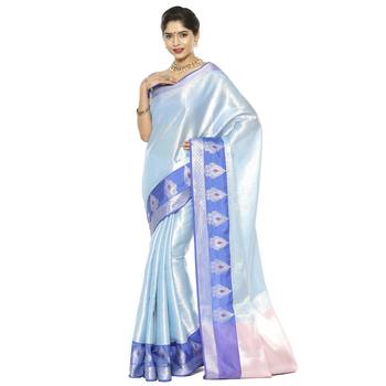 Blue woven art silk saree with blouse 1