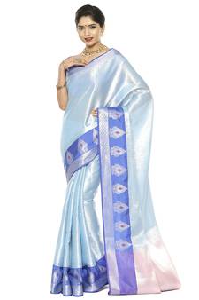 Blue woven art silk saree with blouse