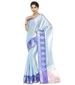 Blue woven art silk saree with blouse